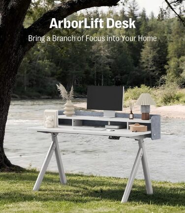 Електричний регульований стіл MAIDeSITe Arbor Lift 120x60 см срібно-білий з монітором та акустичною перегородкою