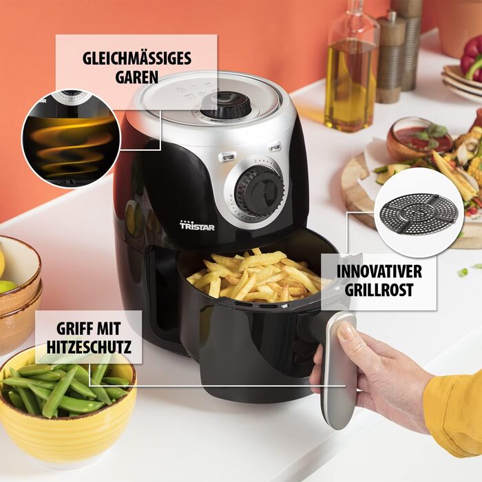 Міні фритюрниця Tristar Airfryer 2 л, антипригарне покриття, термостат, таймер, економія енергії 77,8%, FR-6980