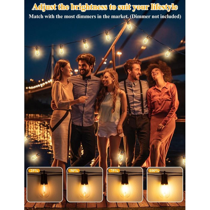 Гірлянда світлодіодна Brightever для вулиці 1.8м, 17 ламп Edison S14 (1 запасна), водонепроникна, для тераси, саду, двору