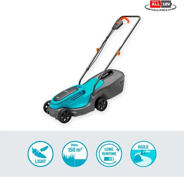Акумуляторний газонокосарка Gardena PowerMax 37/36V P4A: комплект, до 350 м², ширина зрізу 37 см, об'єм травоспіральника 45 л, центральне регулювання висоти зрізу, двигун PowerPlus з Eco-режимом