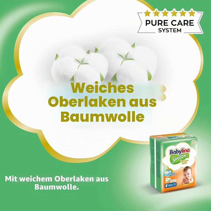 Дитячі підгузки Babylino Sensitive Maxi Plus, розмір 4+ (10-15 кг), 138 шт. — гіпоалергенні