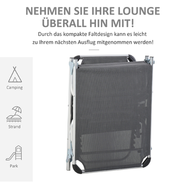 Outsunny Sun Lounger Садовий шезлонг Alu Fabric Шезлонг Relax Lounger 5-позиційний регульований складний ергономічний сітчастий тканина сірий 170 x 60 x 76 см