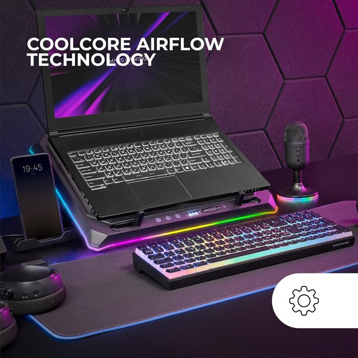 Охолоджуюча підставка для ноутбука Mars Gaming MNBC-Ultra, 140мм вентилятор, RGB Chroma, 5 рівнів нахилу, для ноутбуків до 18
