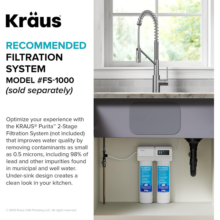 Змішувач кухонний Kraus KPF-3104SFS Oletto з витяжним душем, нержавіюча сталь, 55 см, комерційний стиль
