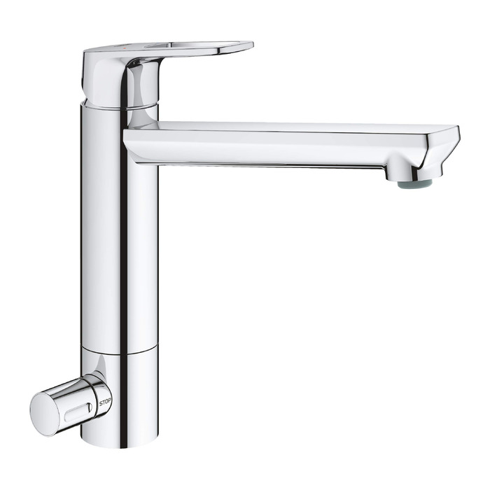 Змішувач кухонний GROHE з високим виливом, поворотний на 360°, хром (31367001) з металевим кріпленням та попереднім закриттям води