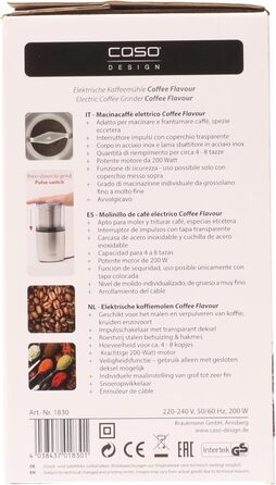 Електрична кавомолка Caso 1830 Coffee Flavour, 200 Вт, нержавіюча сталь, для кави, еспресо, горіхів та спецій, подвійний ніж, об’єм до 90 г