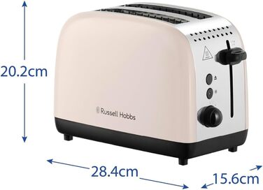 Тостер Russell Hobbs Colours Plus Edelstahl на 2 тости, нержавіюча сталь, 6 режимів, розморожування, підйом тостів, 1600 Вт, колір жасмин