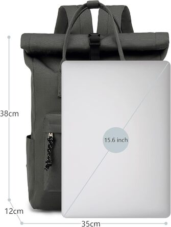 Водонепроникний рюкзак TAN.TOMI для ноутбука 15,6'' Rolltop, темно-сірий, для школи, подорожей, велосипеду, для чоловіків і жінок