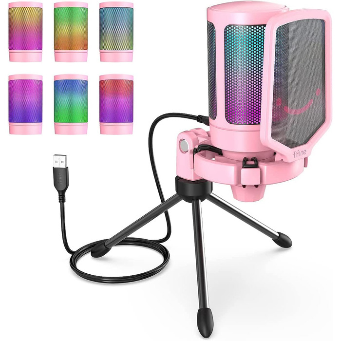 Ігровий USB-мікрофон FIFINE для ПК, PS4, PS5, Mac з підставкою, кнопкою вимкнення звуку, поп-фільтром і антивібраційним кріпленням для стрімінгу, подкастів і студії