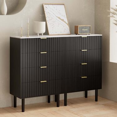 Комод UEV з 4 шухлядами, 60x34x94 см, вузький комод з мармуровою стільницею, шафа для зберігання у вітальню, спальню, коридор, чорний