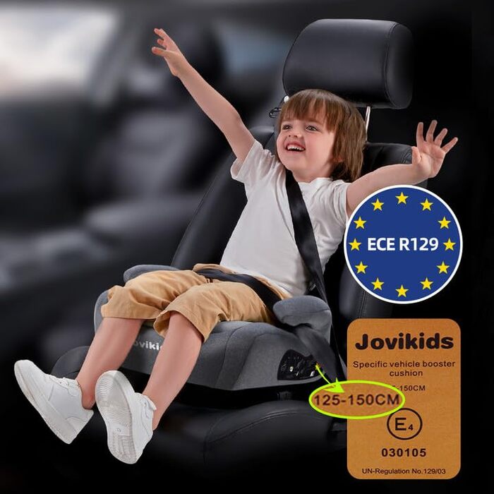 Дитяча автокрісло-підставка Jovikids ISOFIX, група 2/3, ECE R129, для дітей 15-36 кг, товстий знімний чохол, легко прати, сірий