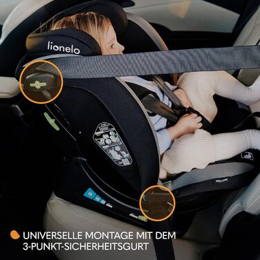 Автокрісло Lionelo AART I-Size для дітей 40-150 см, чорне, з регулюванням спинки та підголівника, R129 i-Size