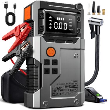 Бустер для автомобіля Starthilfe Powerbank 6000A — Пусковий пристрій для всіх типів авто, чорно-сірий