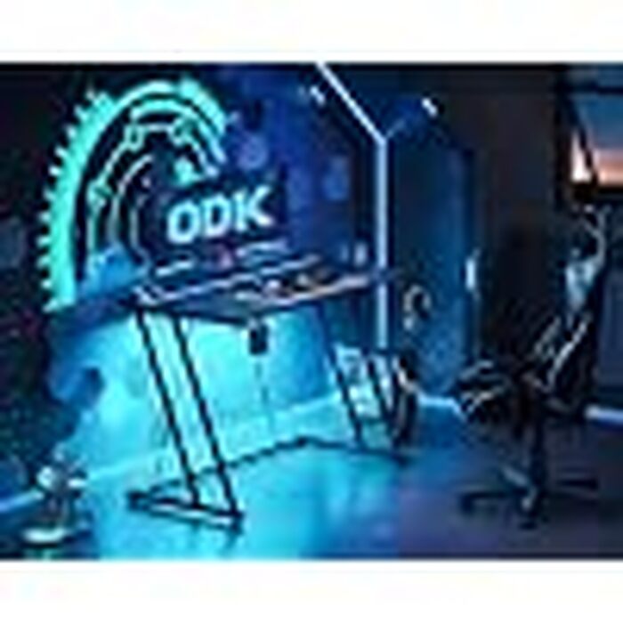 Ігровий стіл ODK з LED-підсвіткою, розеткою, підставкою для напоїв та гачком для навушників, вугільцевий стіл для ПК, Z-подібний каркас, вуглецеве покриття, чорний, 100 см