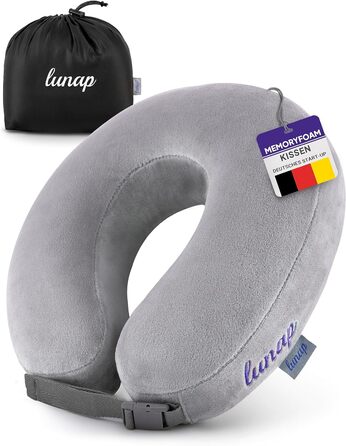 Подушка для подорожей lunap Roundy O з пам'яттю форми, сіра, для шиї, для літака й авто, фліс, знімний чохол, для дорослих