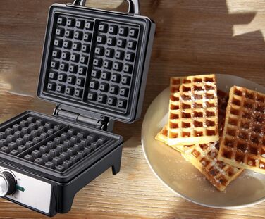 Електричний вафельниця LITTLE BALANCE 8816 Power Waffeln 1600W, антипригарне покриття без PFAS, для товстих та хрустких бельгійських вафель, чорна, 20 x 17 см