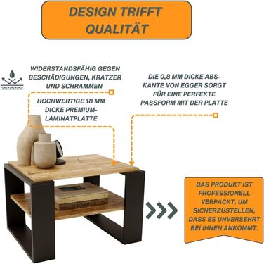 CraftPAK журнальний стіл для вітальні з якісного деревного матеріалу, сучасний та стійкий столик для дивану з додатковою полицею, модель Kaja 63, чорний колір
