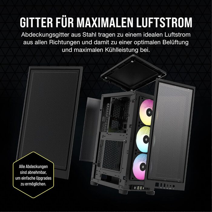 Корпус для ПК Corsair iCUE 2000D RGB Airflow Mini-ITX, сталевий, з підсвіткою, 3 вентилятори Slim AF120 RGB, контролер iCUE Lighting Node Core, чорний