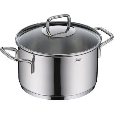 Набір кухонного посуду Silit Extra Cook: каструлі 16/20/24 см з кришками, ковшик 16 см, мірна шкала, широкий зливний край, придатний для миття в посудомийній машині, з нержавіючої сталі Crominox