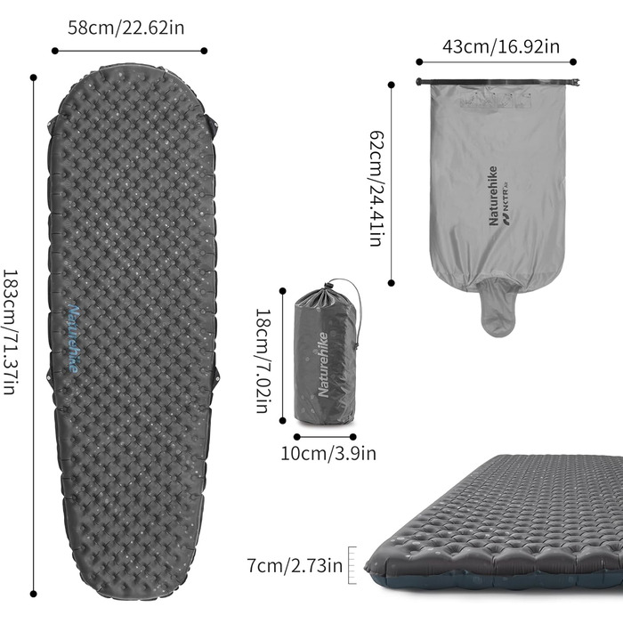 Термокилимок Naturehike 3,5R Ultralight, самонадувний, зимовий, для кемпінгу, 4 сезони, -6°C, з надувною сумкою, високий R-рейтинг, висока ізоляція, довговічний