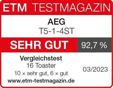 Тостер AEG Deli 5 з 7 режимами, таймером, нержавіюча сталь, широкі слоти, автоматичне центрування, функції розморожування та підігріву, знімний піддон для крихт, Cool-Touch корпус