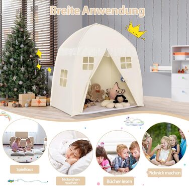 Дитячий ігровий будиночок GOPLUS XL, 143x100x155 см, з сумкою, килимком, дверцятами на блискавці та 4 вікнами, для 2-3 дітей від 3 років (Бежевий)