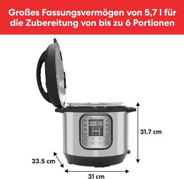 Мультиварка Instant Pot Duo 7-в-1, 5,7 л, електрична скороварка, рисоварка, йогуртниця, пароварка, повільноварка, з нержавіючої сталі, чорна