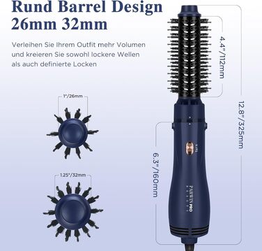 PARWIN PRO BEAUTY 3-в-1 Фен-щітка для волосся, стайлер, випрямляч, об'єм, локони, кераміка, іонна технологія, 1100 Вт, синій