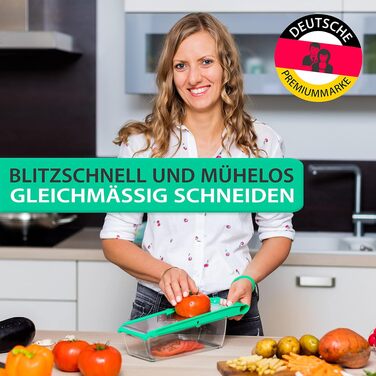 Овочерізка терка з нержавіючої сталі Freegreen Germany з V-подібним лезом та контейнером для збору, з тримачем для овочів
