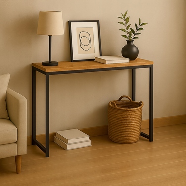 Мінімалістична консоль у передпокій LOFT 80x100x20 см, чорний матовий + дуб