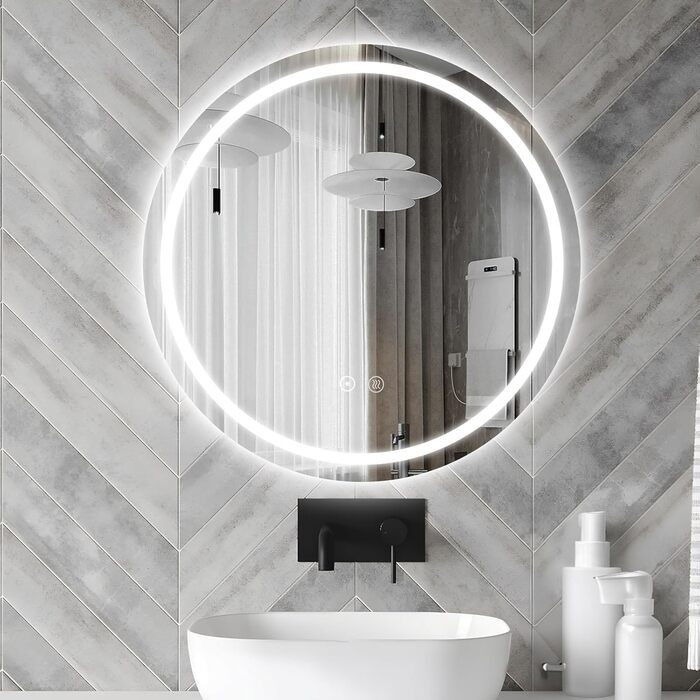 LED дзеркало для ванної кімнати 60x80 см з підсвічуванням, 3 кольори, регулювання яскравості, протитуманне покриття, сенсорне управління