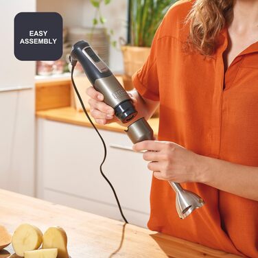 Блендер занурювальний BLACK+DECKER BXHBA1000E 3-в-1, 1000 Вт, 20 швидкостей + турбо, нержавіюча сталь, чорний