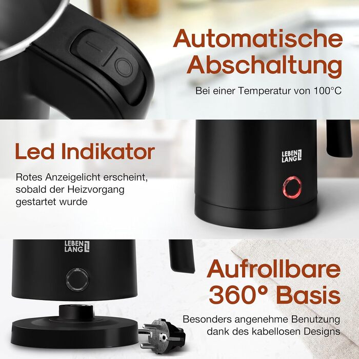 Чайник туристичний LEBENLANG Edelstahl 0.5 л, чорний - компактний, енергоефективний, без BPA