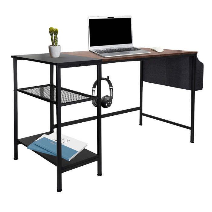 Робочий стіл / письмовий стіл WORKSPACE H I 120 x 60 см з бічною полицею, чорний / коричневий hjh OFFICE