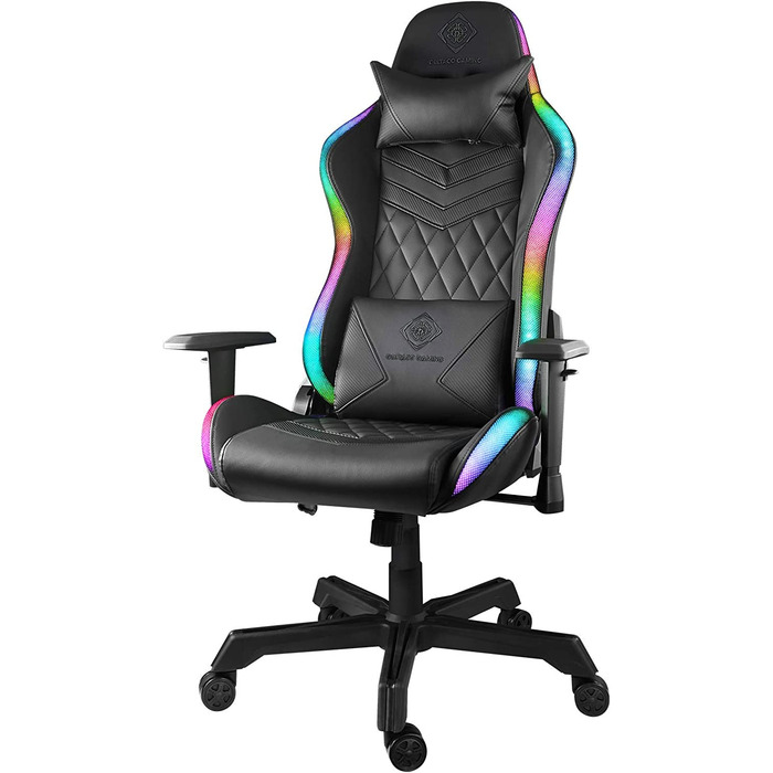 Ігрове крісло Deltaco Gaming DC410 з LED-підсвіткою, екошкіра, RGB освітлення, ергономічне, з подушками для попереку та шиї, чорне