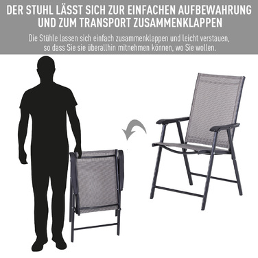 Outsunny Camping Chairs Набір з 2 розкладних крісел Підлокітник Крісло для риболовлі металеве сіре 58x64x94см
