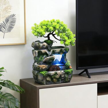 Настільний фонтан-водоспад із LED-підсвіткою та колесом Фен-шуй, декоративний інтер'єрний фонтан із смоли для вітальні, офісу та медитації Zen