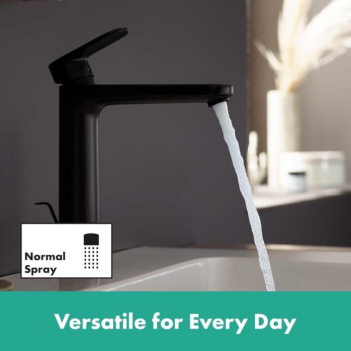 Змішувач для ванної кімнати Hansgrohe Vernis Blend, чорний мат, висота виливу 190 мм, з автоматичним зливом, економія води EcoSmart