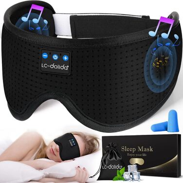 LC-dolida Маска для сну з Bluetooth-навушниками V5.4, м'яка бавовняна пов'язка на очі з мікрофоном для подорожей, йоги, медитації, для жінок і чоловіків, прана, синя
