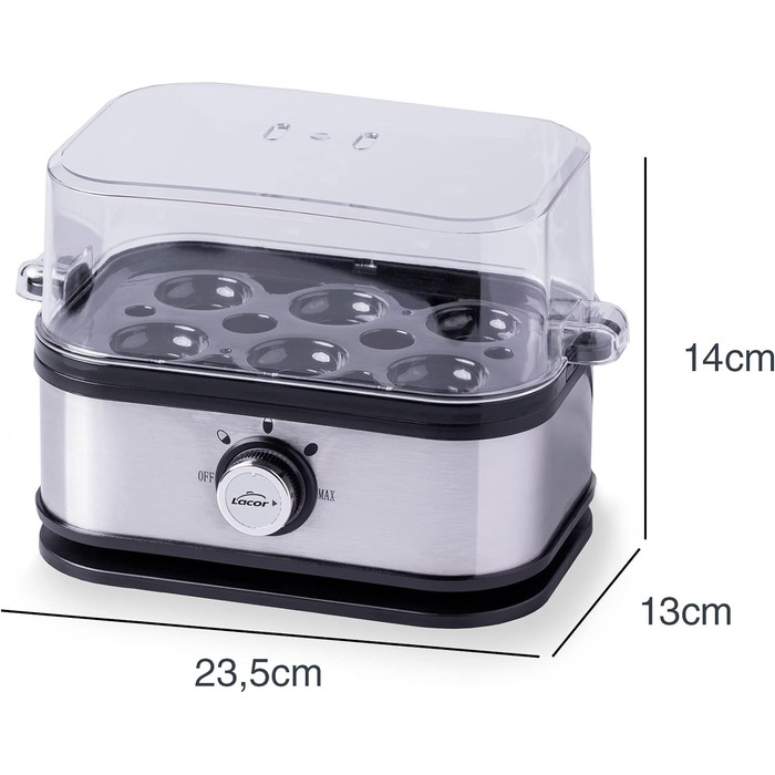Електричний яйцеварка Lacor SIX OVUM з нержавіючої сталі 18/10, BPA Free, 6 яєць, 3 режими варіння, автоматичне вимкнення, сіра