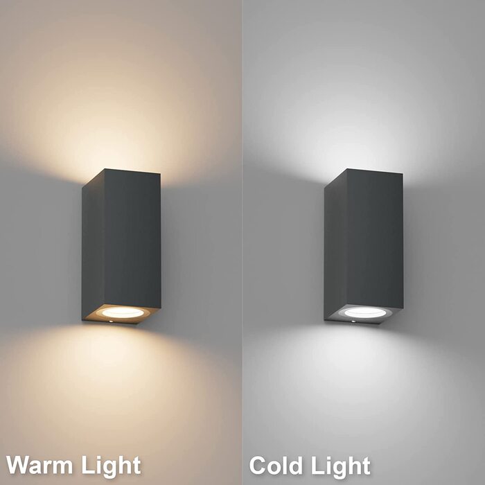 Набір настінних світильників Klighten (2 шт.), антрацит, сучасна квадратна лампа для вулиці та дому, водонепроникна IP65, патрон GU10, Up-Down підсвітка, алюміній
