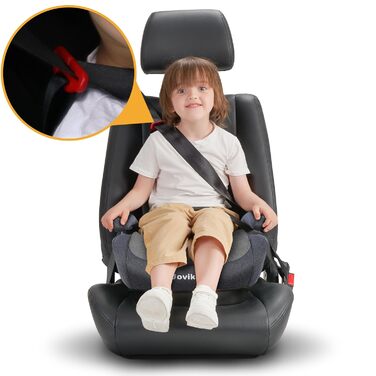 Дитяча автокрісло-підставка Jovikids ISOFIX, група 2/3, ECE R129, для дітей 15-36 кг, товстий знімний чохол, легко прати, сірий