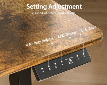 Електричний стіл WALKINGDESK з регулюванням висоти, 2 шухляди, 121,9x61 см, ергономічний робочий стіл для дому, з полицею, тримачем для ручок, гачком, рустикальний коричневий