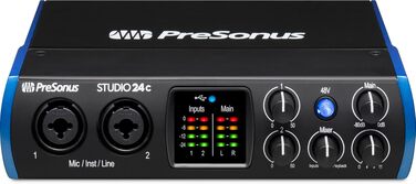 Аудіоінтерфейс PreSonus Studio 24c USB-C для запису, стрімінгу та подкастингу з програмним забезпеченням (2 мікрофонні преампи/2 виходи)
