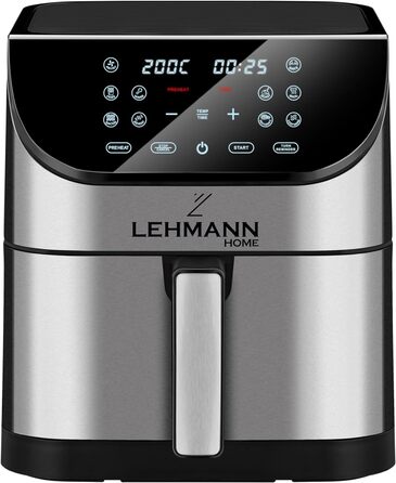 Аерофритюрниця Lehmann XXL 8 л, 1800 Вт, цифровий LED-екран, 10 програм, регулювання температури 76-200°C, таймер, приготування без олії, для здорового харчування