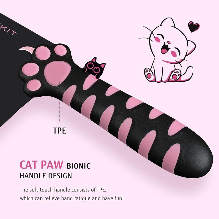 Набір кухонних ножів MeowKit 5 предметів з нержавіючої сталі, милий набір ножів з знімним блоком та ножицями, котяча форма, чорний, рожевий, рожевий