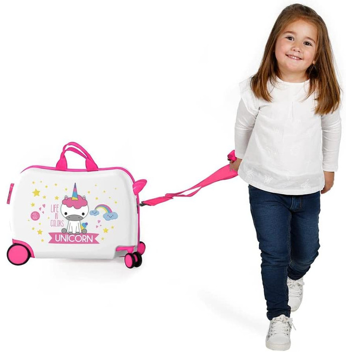 Дитяча валіза Roll Road Little Me, Єдиноріг, біла, 50x38x20 см, ABS-пластик, 34 л, 4 колеса, кодовий замок