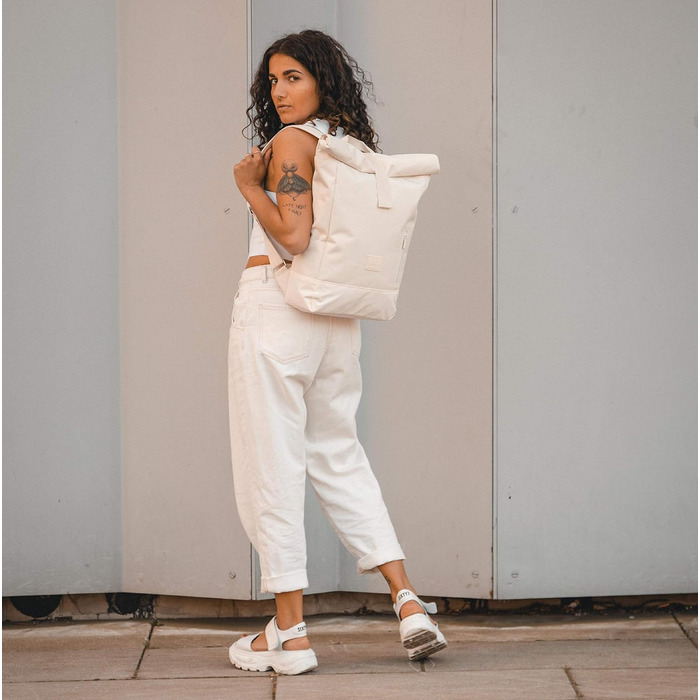Рюкзак Johnny Urban Robin Medium Rolltop, водостійкий, для жінок і чоловіків, з відділенням для ноутбука, 15 л, кремово-білий, для університету, бізнесу та велосипеда, екологічний