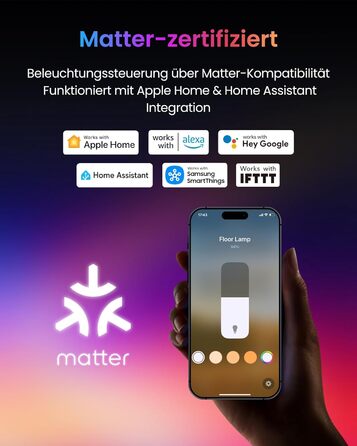 SwitchBot Matter Підлоговий світильник для вітальні та спальні, RGBWW, димування, Apple Home, Alexa, Google Home, керування через APP, музичні та сценні режими, чорний