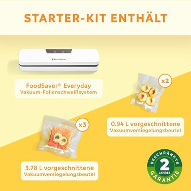 Універсальна система вакуумування продуктів FoodSaver Design Compact, ручний вакууматор, сріблястий (1 рулон, 4 вакуумні пакети, 4 зип-пакети)